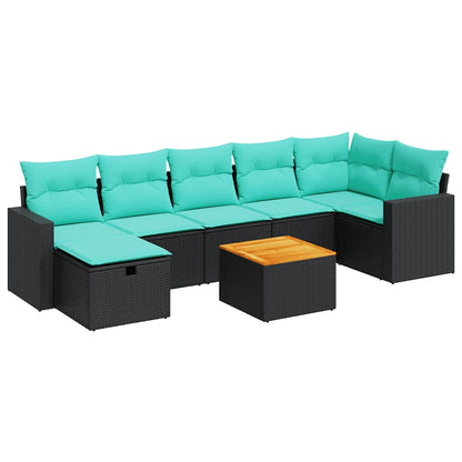Set Divani da Giardino con Cuscini 8 pz Nero in Polyrattan | homemem39