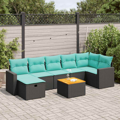 Set Divani da Giardino con Cuscini 8 pz Nero in Polyrattan | homemem39