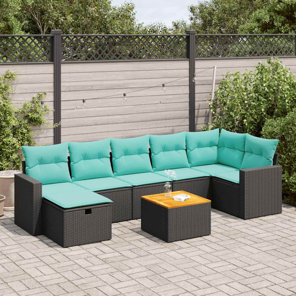 Set Divani da Giardino con Cuscini 8 pz Nero in Polyrattan