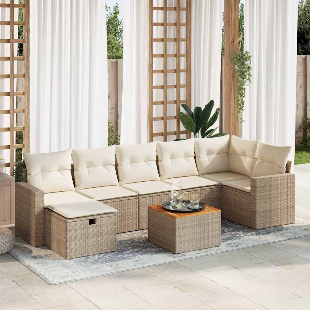 Set Divano da Giardino 8 pz con Cuscini Beige in Polyrattan | homemem39