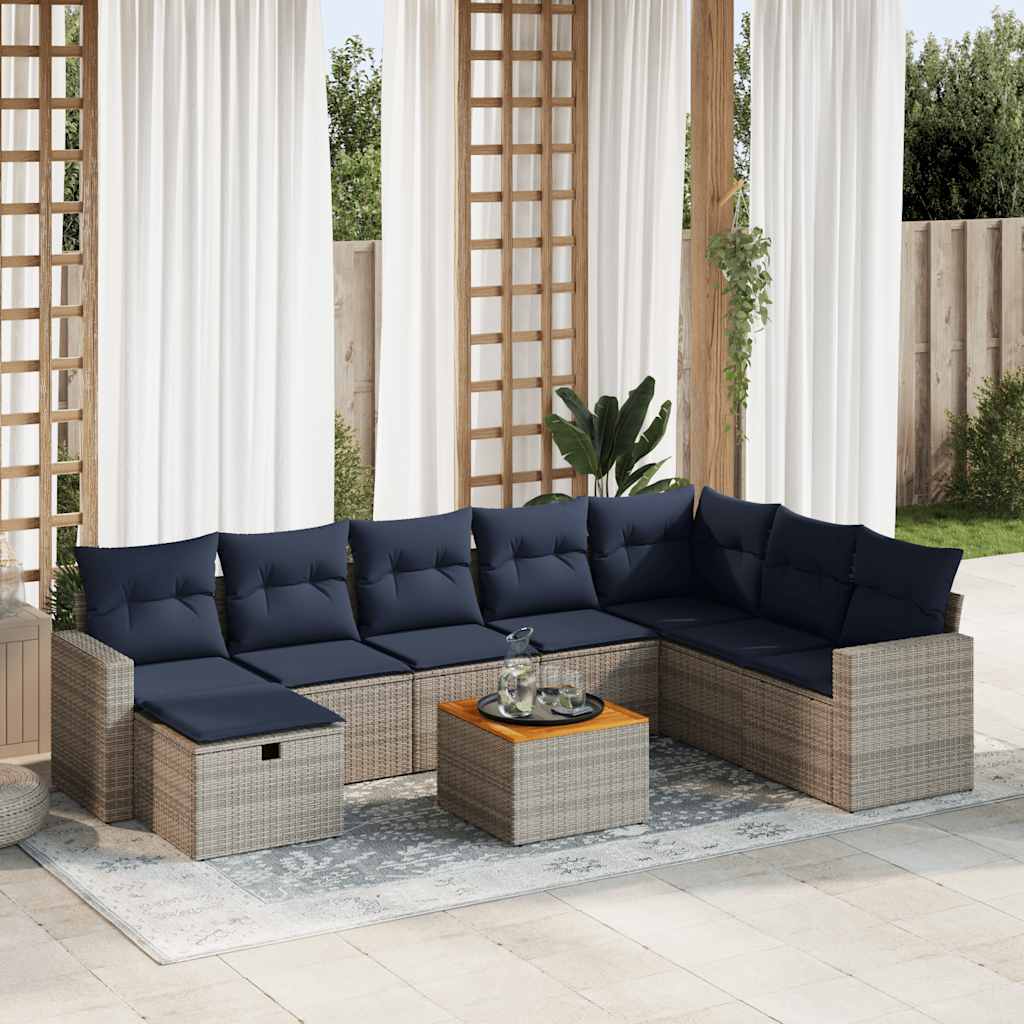 Set Divano da Giardino 9 pz con Cuscini Grigio in Polyrattan