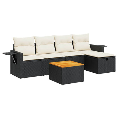 Set Divano da Giardino 6 pz con Cuscini Nero in Polyrattan | homemem39