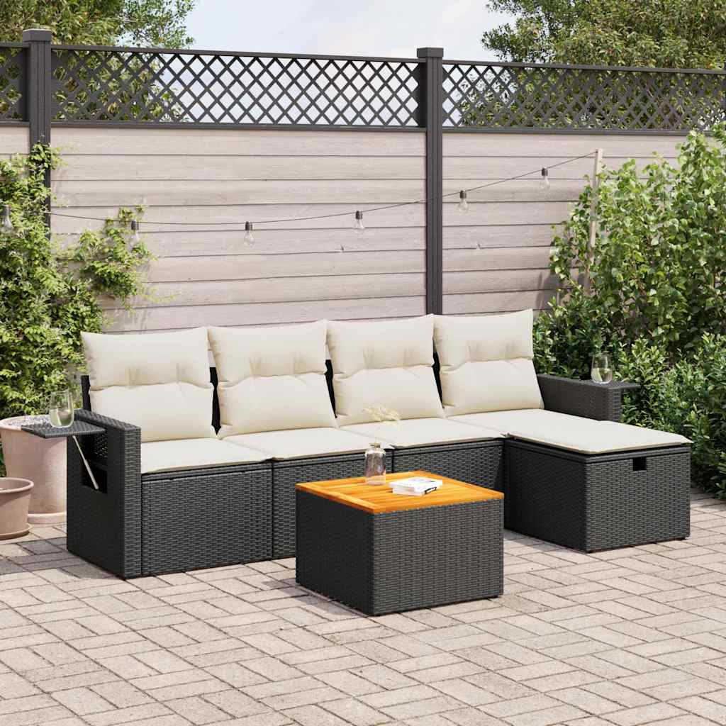 Set Divano da Giardino 6 pz con Cuscini Nero in Polyrattan | homemem39
