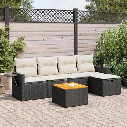 Set Divano da Giardino 6 pz con Cuscini Nero in Polyrattan | homemem39