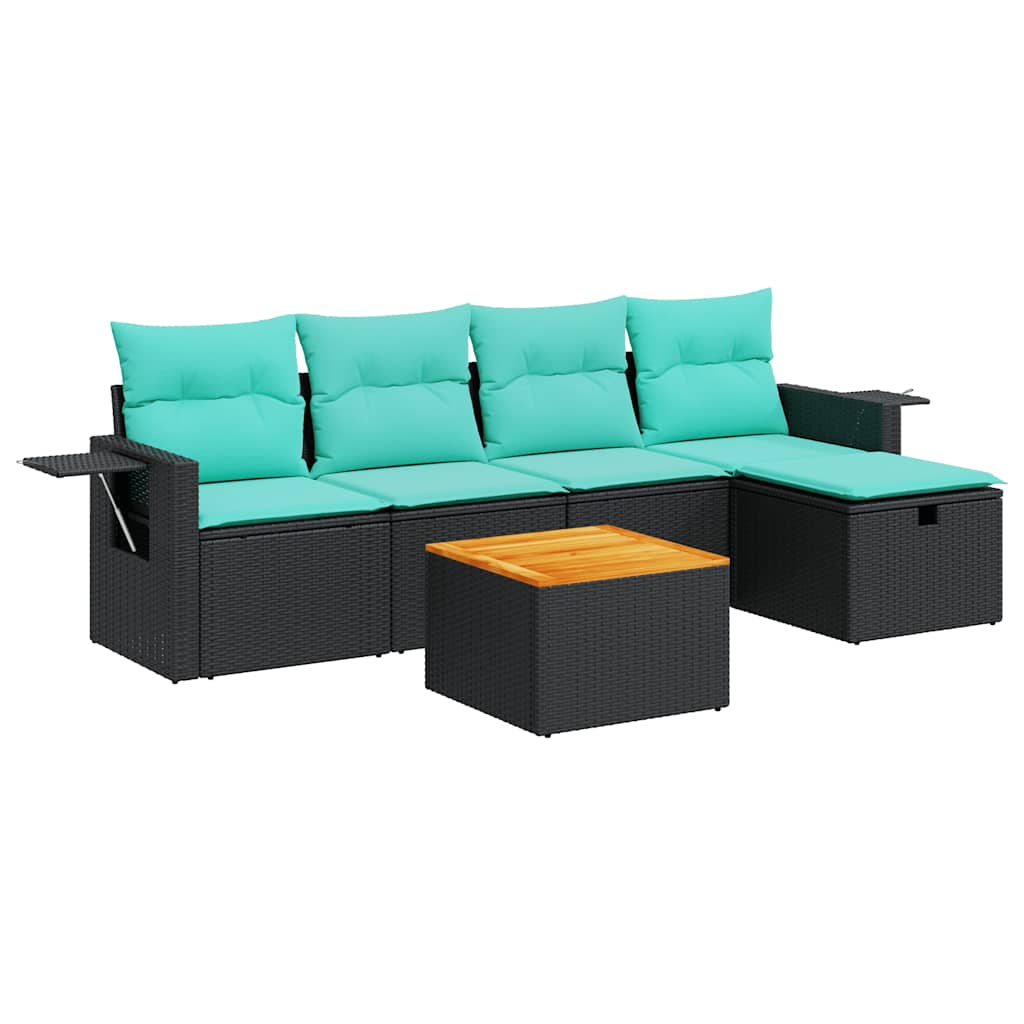 Set Divano da Giardino 6 pz con Cuscini Nero in Polyrattan | homemem39