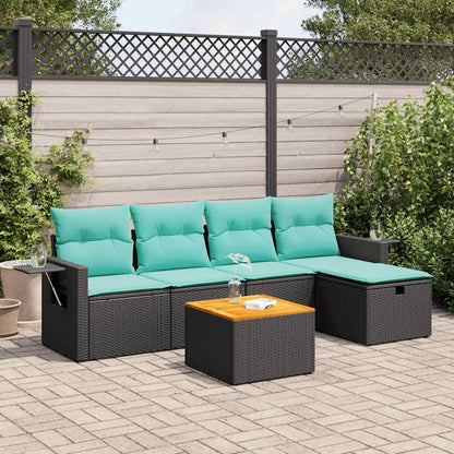 Set Divano da Giardino 6 pz con Cuscini Nero in Polyrattan