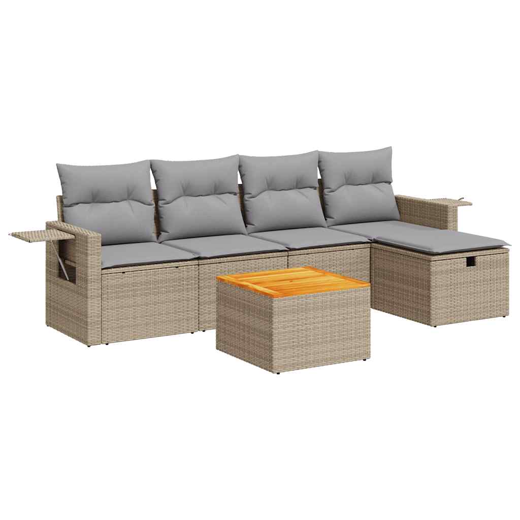 Set Divano da Giardino 6 pz con Cuscini Beige in Polyrattan - homemem39