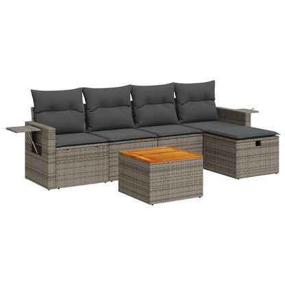 Set Divano da Giardino 6 pz con Cuscini Grigio in Polyrattan | homemem39