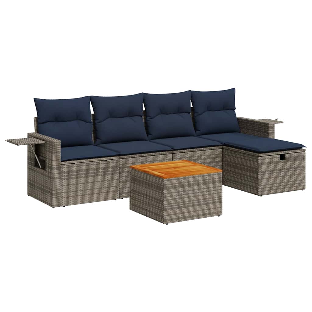 Set Divano da Giardino 6 pz con Cuscini Grigio in Polyrattan | homemem39