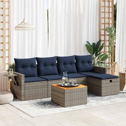 Set Divano da Giardino 6 pz con Cuscini Grigio in Polyrattan | homemem39