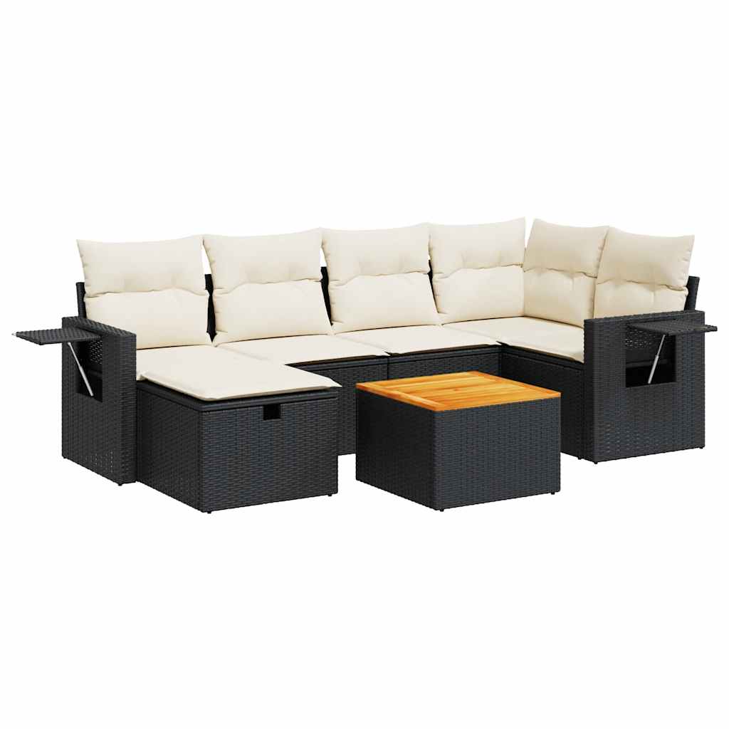 Set Divani da Giardino con Cuscini 7pz Nero Polyrattan | homemem39