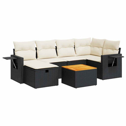 Set Divani da Giardino con Cuscini 7pz Nero Polyrattan | homemem39