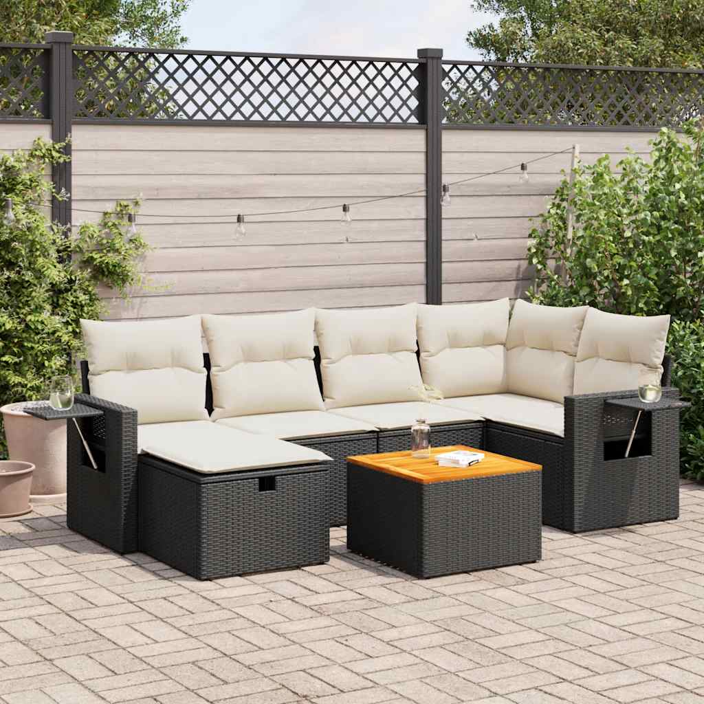 Set Divani da Giardino con Cuscini 7pz Nero Polyrattan | homemem39