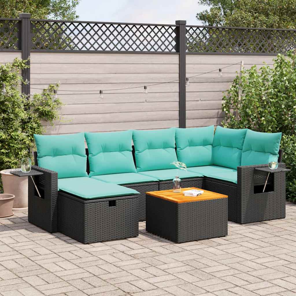 Set Divani da Giardino con Cuscini 7pz Nero Polyrattan | homemem39