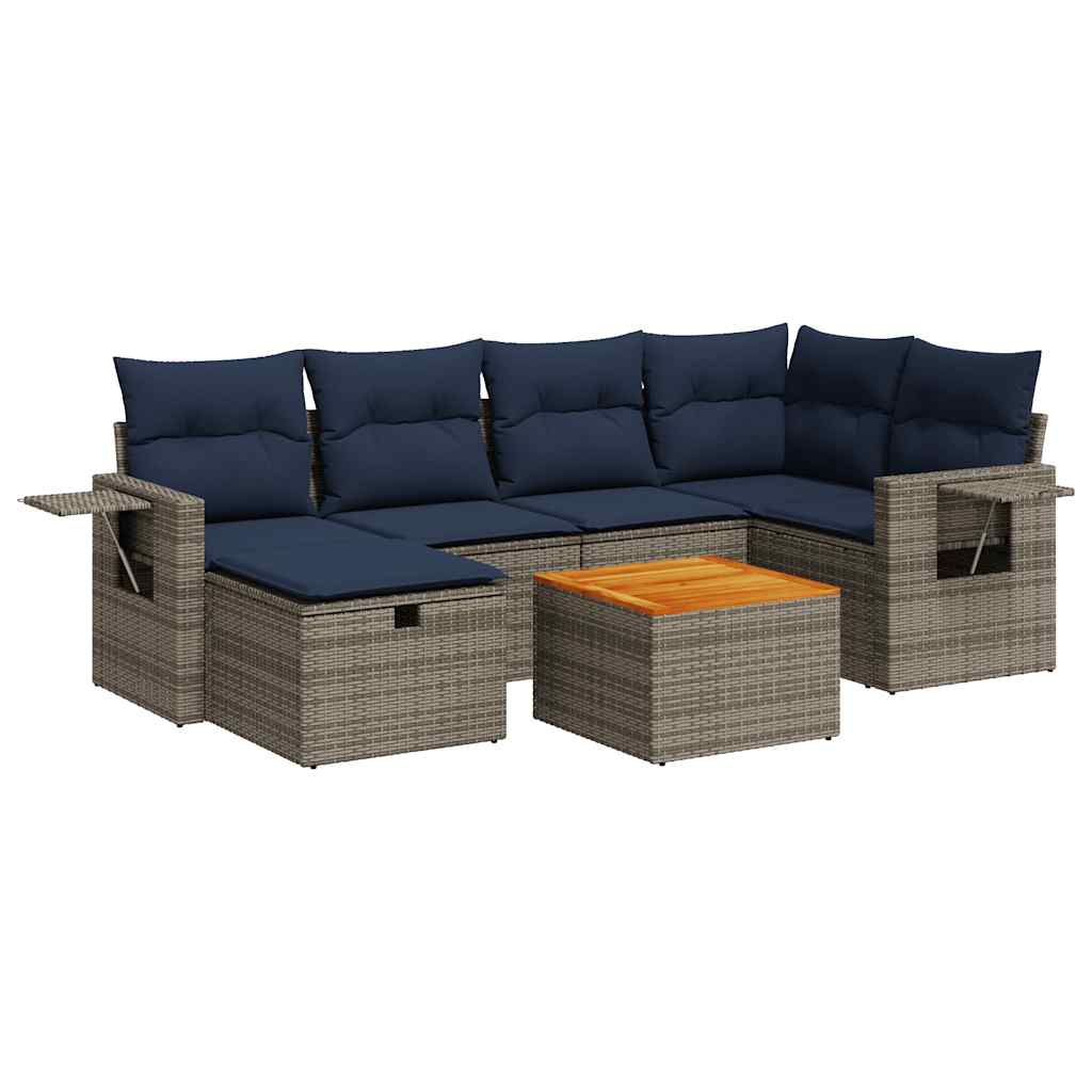 Set Divani da Giardino 7 pz con Cuscini Grigio in Polyrattan | homemem39