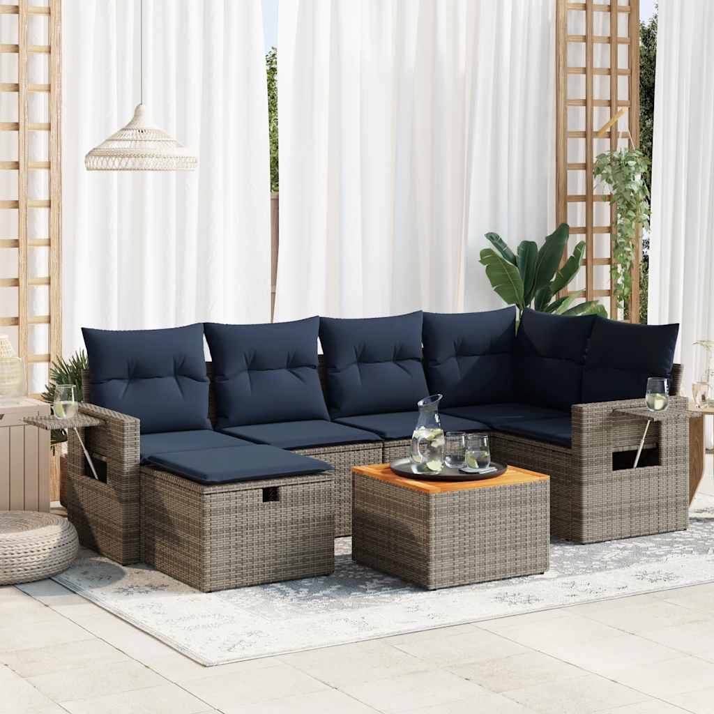 Set Divani da Giardino 7 pz con Cuscini Grigio in Polyrattan | homemem39