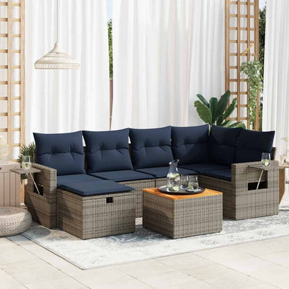 Set Divani da Giardino 7 pz con Cuscini Grigio in Polyrattan | homemem39