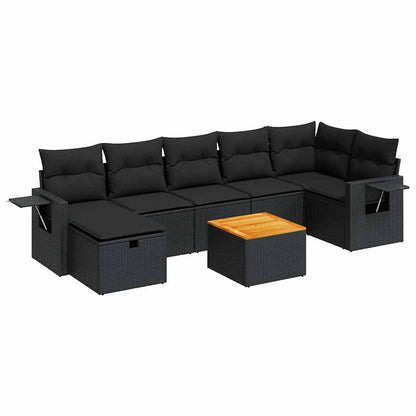 Set Divani da Giardino con Cuscini 8 pz Nero in Polyrattan