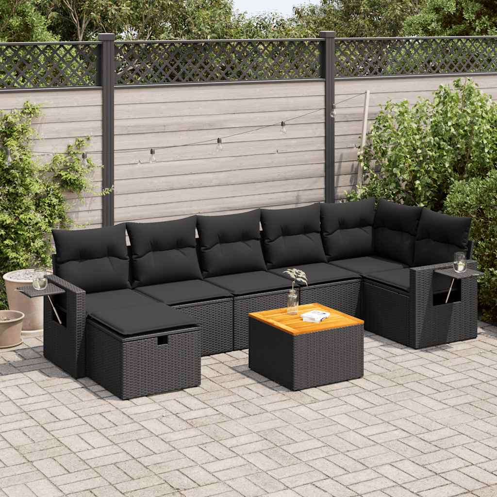 Set Divani da Giardino con Cuscini 8 pz Nero in Polyrattan | homemem39