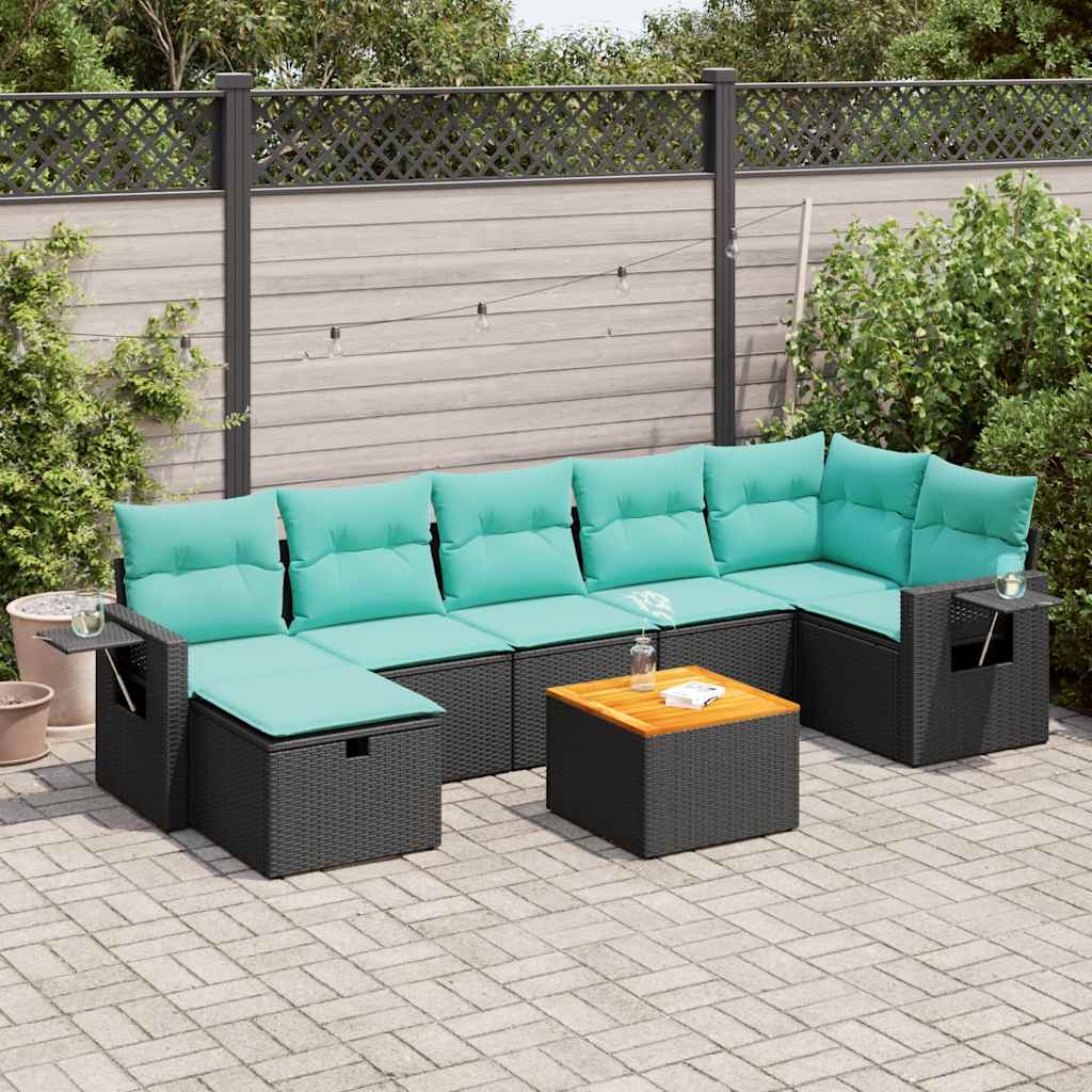 Set Divani da Giardino con Cuscini 8 pz Nero in Polyrattan | homemem39