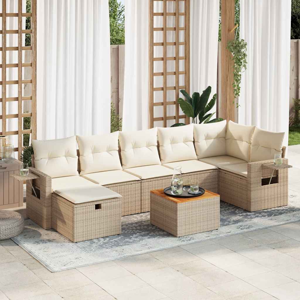 Set Divano da Giardino 8 pz con Cuscini Beige in Polyrattan - homemem39