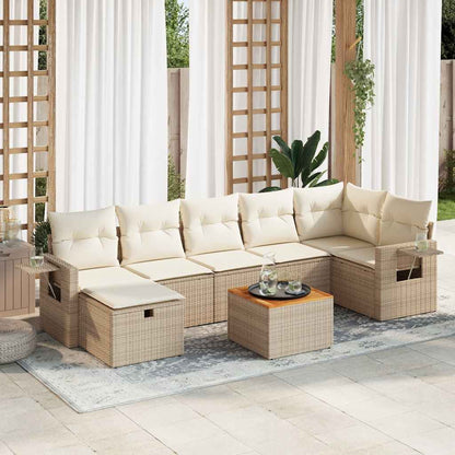 Set Divano da Giardino 8 pz con Cuscini Beige in Polyrattan - homemem39