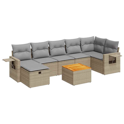 Set Divano da Giardino 8 pz con Cuscini Beige in Polyrattan