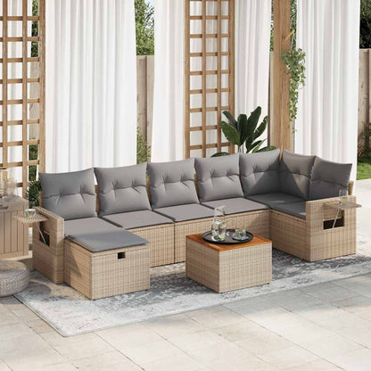 Set Divano da Giardino 8 pz con Cuscini Beige in Polyrattan