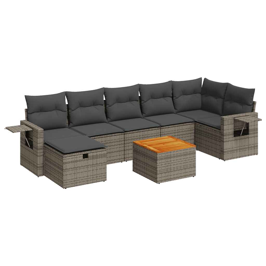 Set Divano da Giardino 8 pz con Cuscini Grigio in Polyrattan | homemem39