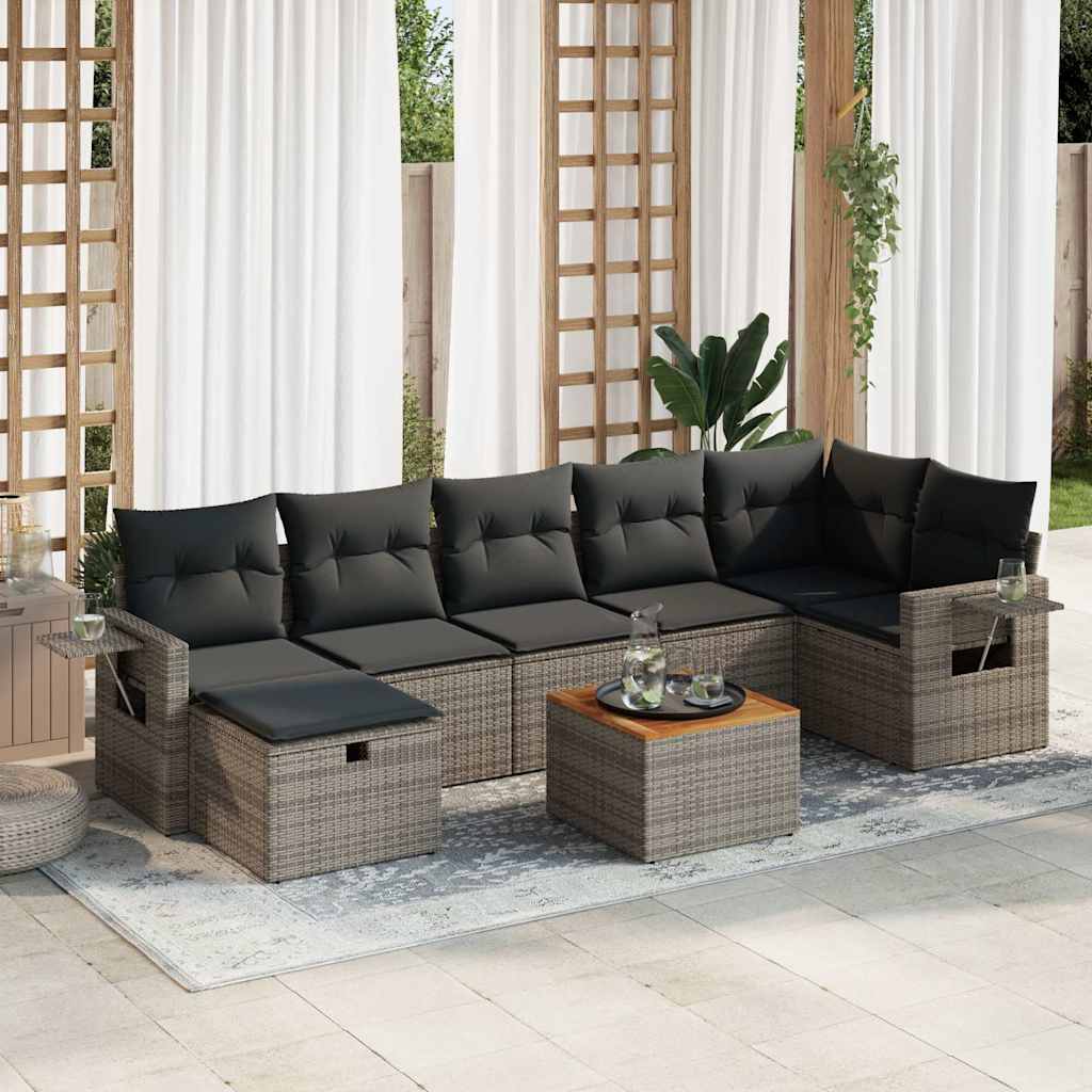 Set Divano da Giardino 8 pz con Cuscini Grigio in Polyrattan | homemem39