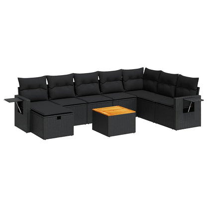 Set Divani da Giardino 9 pz con Cuscini Nero in Polyrattan | homemem39