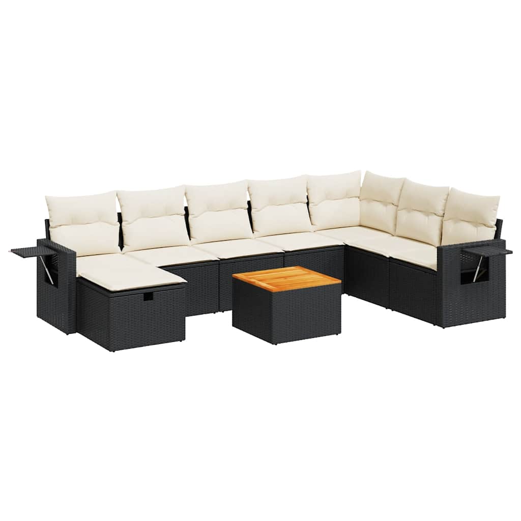 Set Divani da Giardino 9 pz con Cuscini Nero in Polyrattan | homemem39