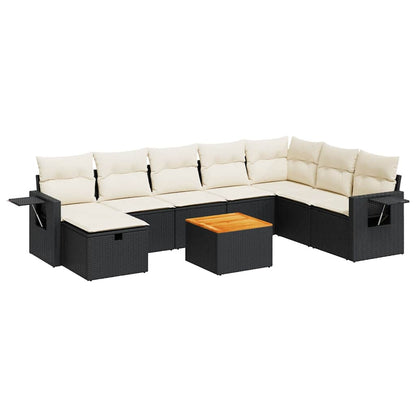 Set Divani da Giardino 9 pz con Cuscini Nero in Polyrattan - homemem39