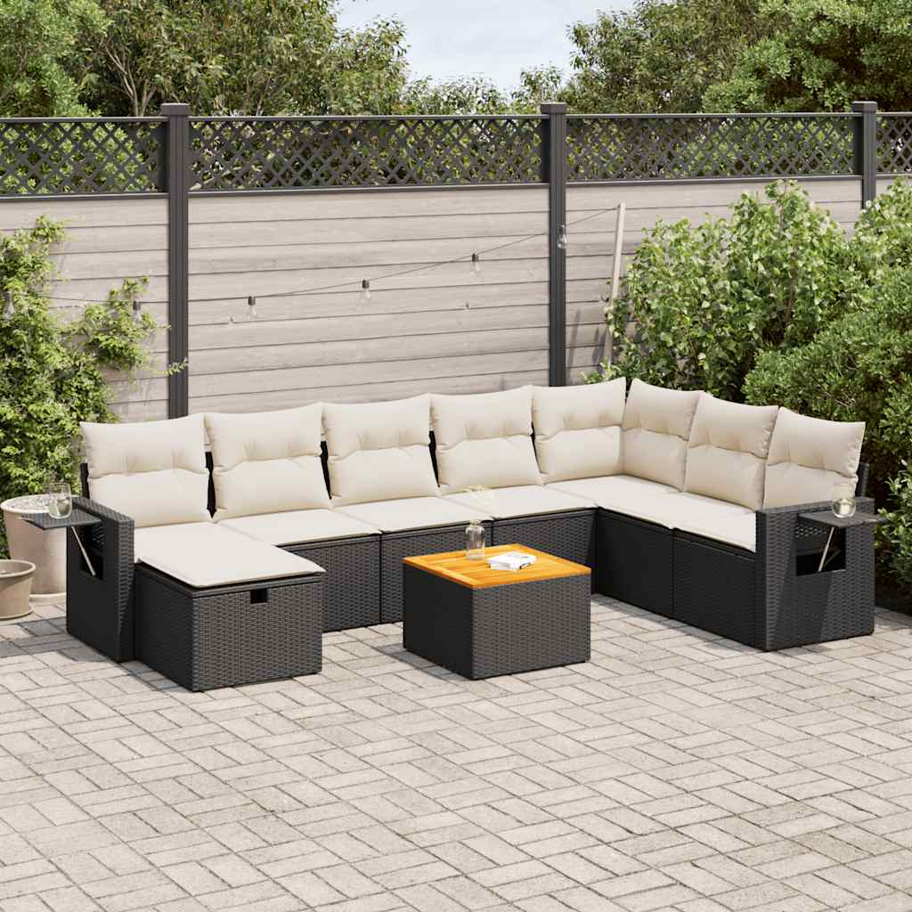 Set Divani da Giardino 9 pz con Cuscini Nero in Polyrattan - homemem39
