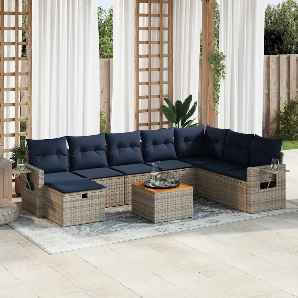 Set Divano da Giardino 9 pz con Cuscini Grigio in Polyrattan | homemem39
