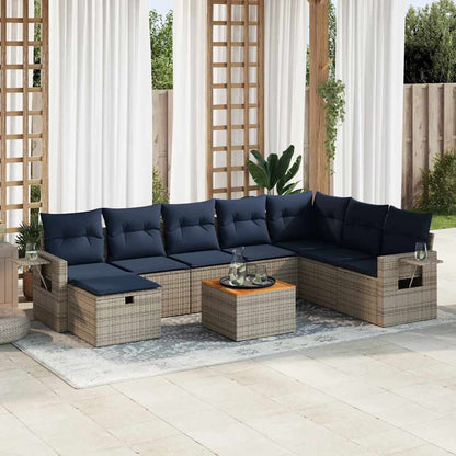 Set Divano da Giardino 9 pz con Cuscini Beige in Polyrattan