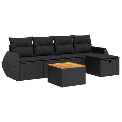 Set Divano da Giardino 6 pz con Cuscini Nero in Polyrattan | homemem39