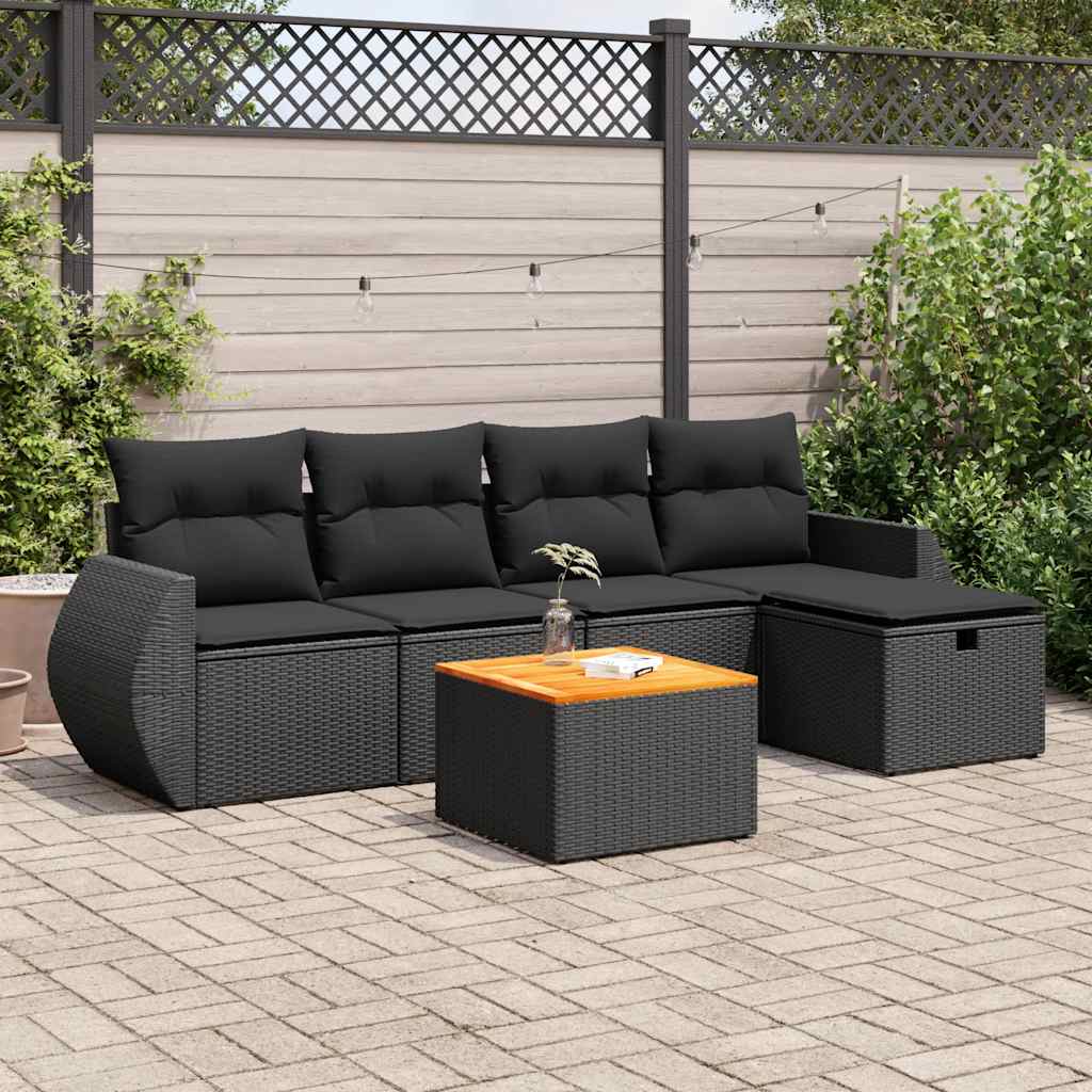 Set Divano da Giardino 6 pz con Cuscini Nero in Polyrattan | homemem39