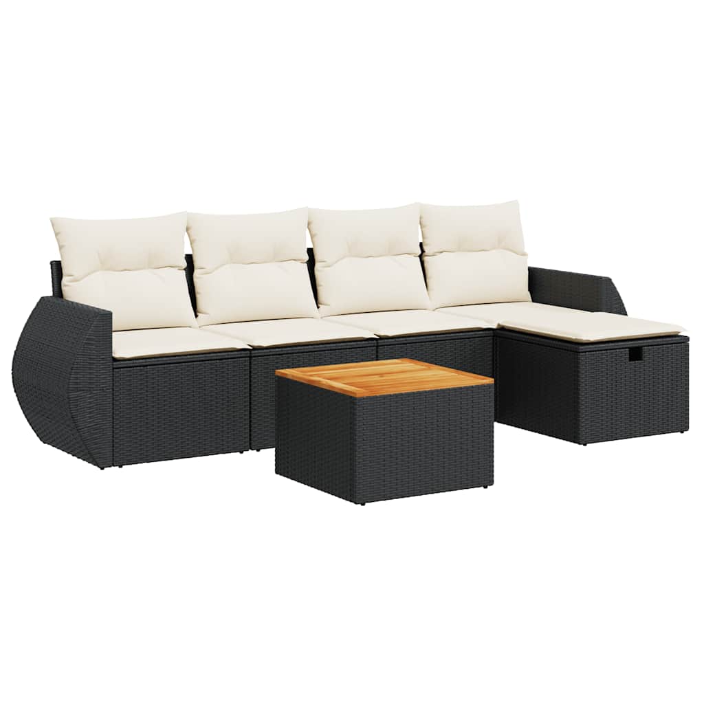 Set Divano da Giardino 6 pz con Cuscini Nero in Polyrattan | homemem39