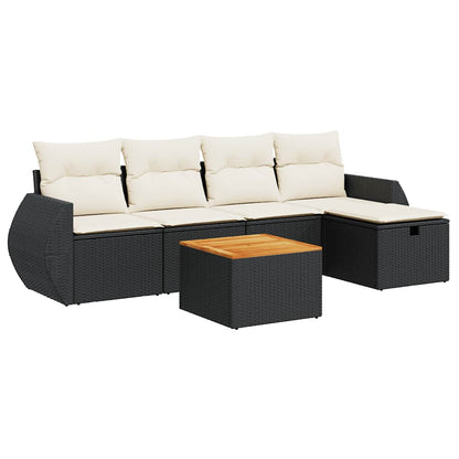 Set Divano da Giardino 6 pz con Cuscini Nero in Polyrattan | homemem39