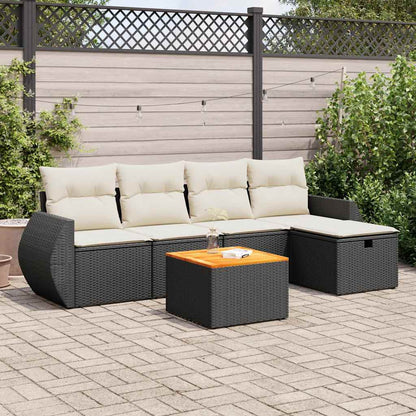 Set Divano da Giardino 6 pz con Cuscini Nero in Polyrattan