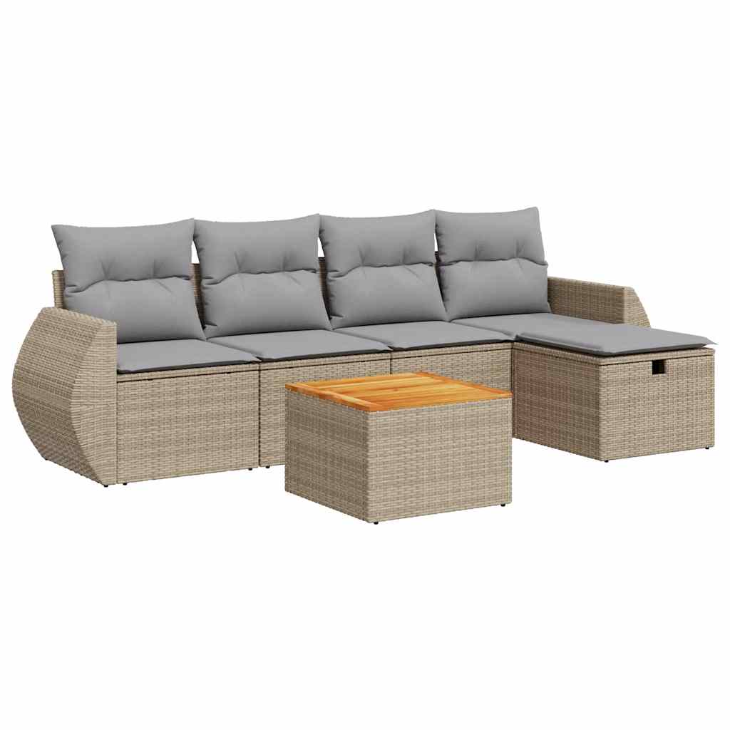 Set Divano da Giardino 6 pz con Cuscini Beige in Polyrattan - homemem39