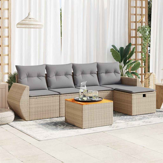 Set Divano da Giardino 6 pz con Cuscini Beige in Polyrattan - homemem39