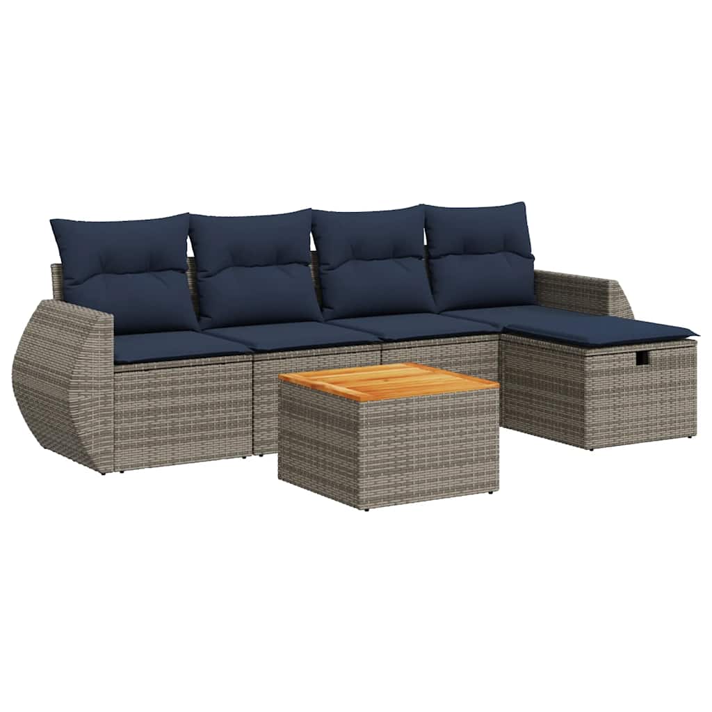 Set Divano da Giardino 6 pz con Cuscini Grigio in Polyrattan | homemem39