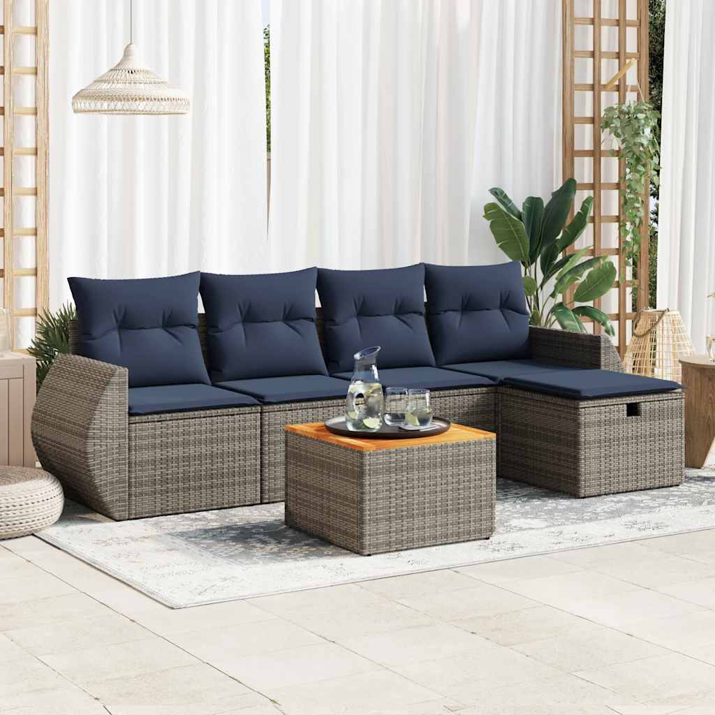 Set Divano da Giardino 6 pz con Cuscini Grigio in Polyrattan | homemem39
