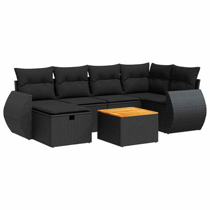 Set Divani da Giardino con Cuscini 7pz Nero Polyrattan | homemem39