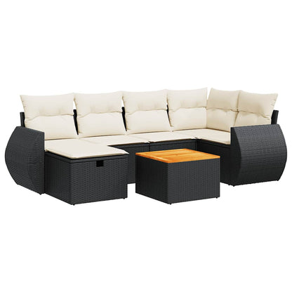 Set Divani da Giardino con Cuscini 7pz Nero Polyrattan | homemem39