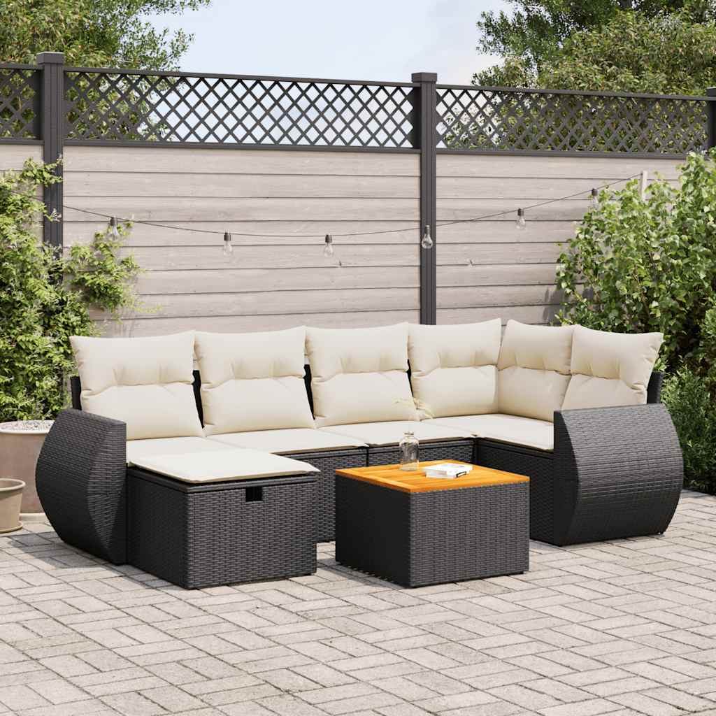 Set Divani da Giardino con Cuscini 7pz Nero Polyrattan | homemem39