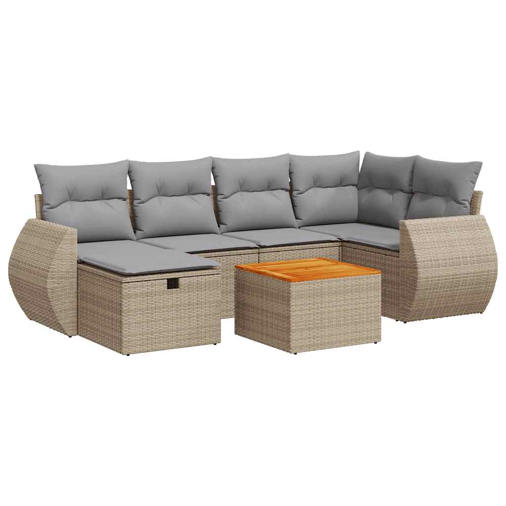 Set Divani da Giardino 7 pz con Cuscini Beige in Polyrattan