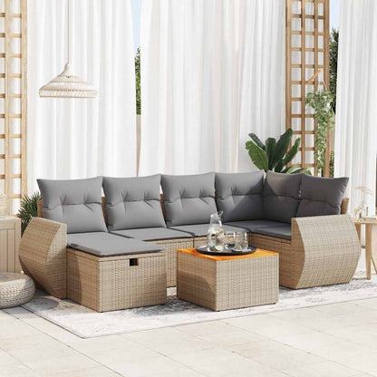 Set Divani da Giardino 7 pz con Cuscini Beige in Polyrattan